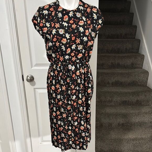 BRELI Original Vintage Floral Black Dress Size M - Picture 1 of 10